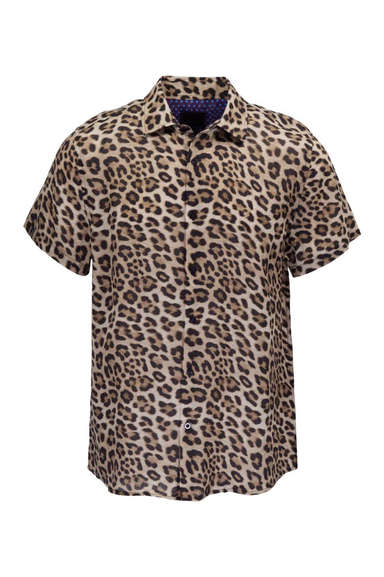 Leopard Mens Linen Button-up Shirt, Alternate, color, LEOPARD BROWN