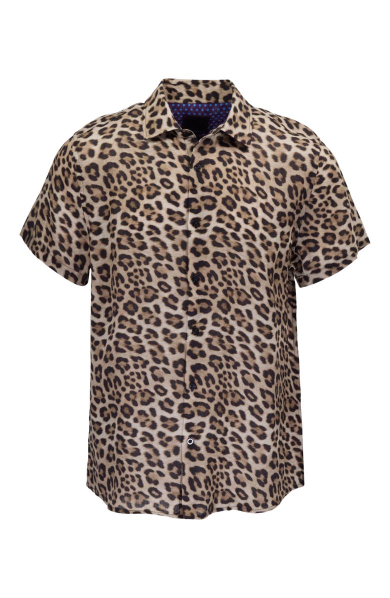 Lords of Harlech Leopard Mens Linen Button-up Shirt, Alternate, color, Leopard Brown
