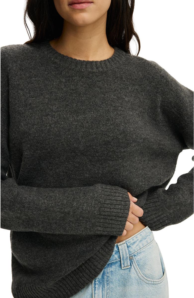 Cotton On Women's Luxe Crew Sweater, Alternate, color, Charcoal Marle