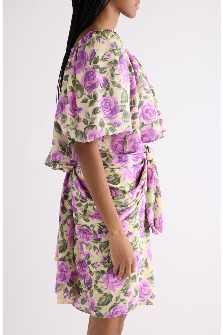 Rose Print Silk Crop Top, Alternate, color, YELLOW - PURPLE