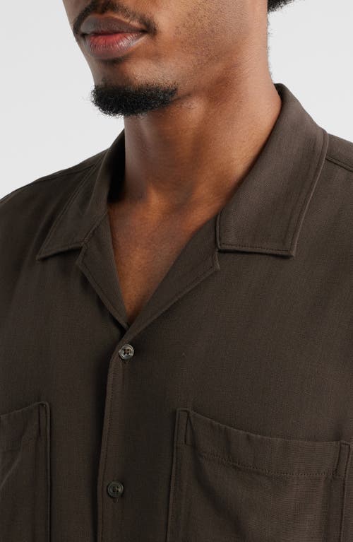 Open Edit Solid Camp Shirt In Brown
