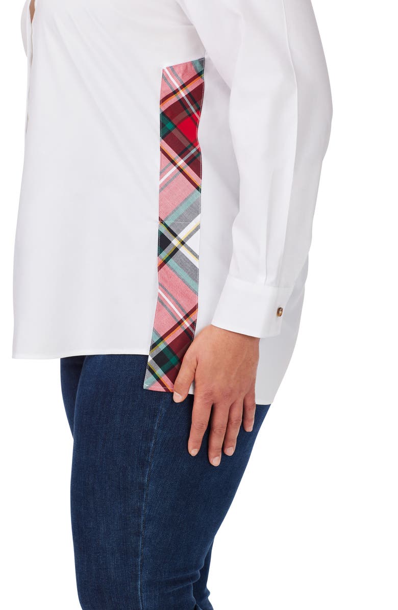 Foxcroft Bennet Plaid Trim Cotton Button-Up Shirt, Alternate, color,
