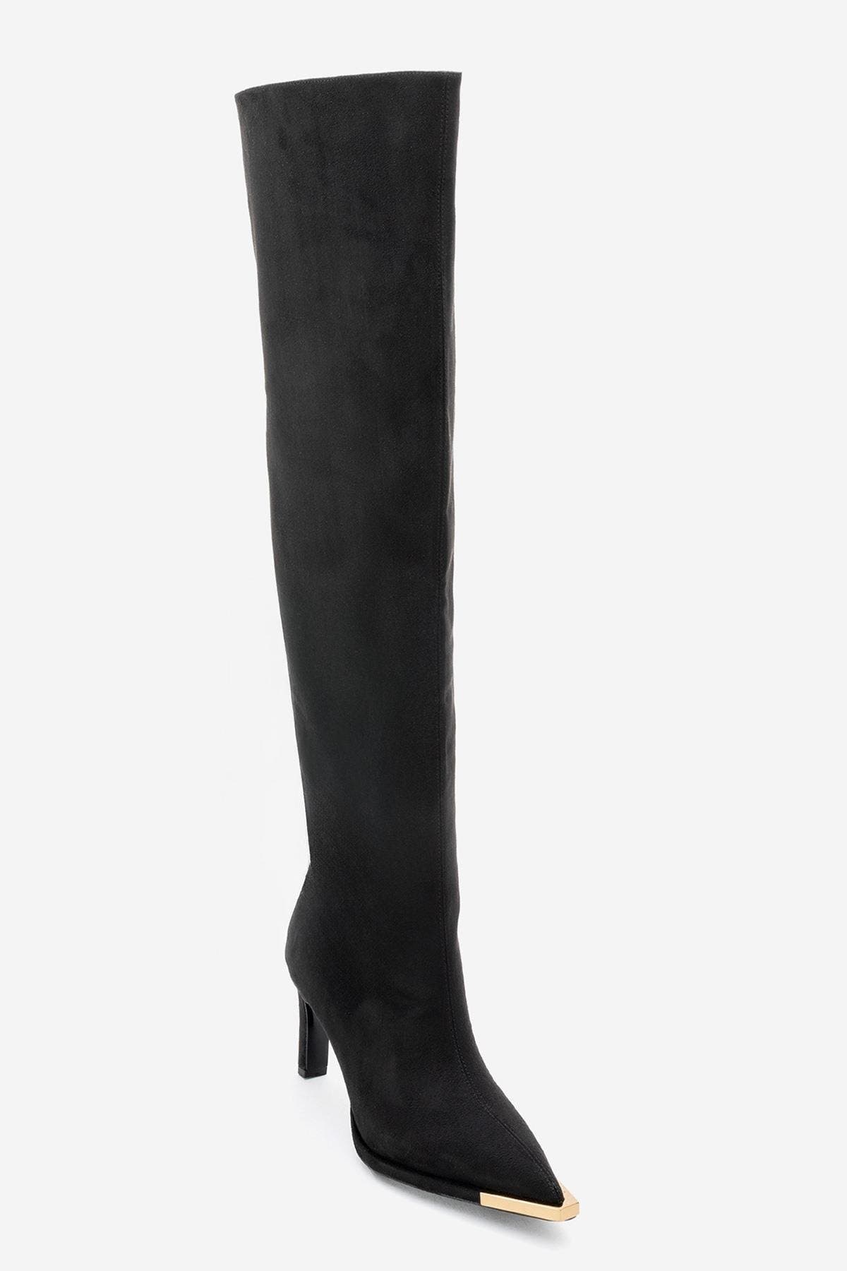 Vody Over The Knee Zip Stiletto Boot, Main, color, Black Suede Faux Leather