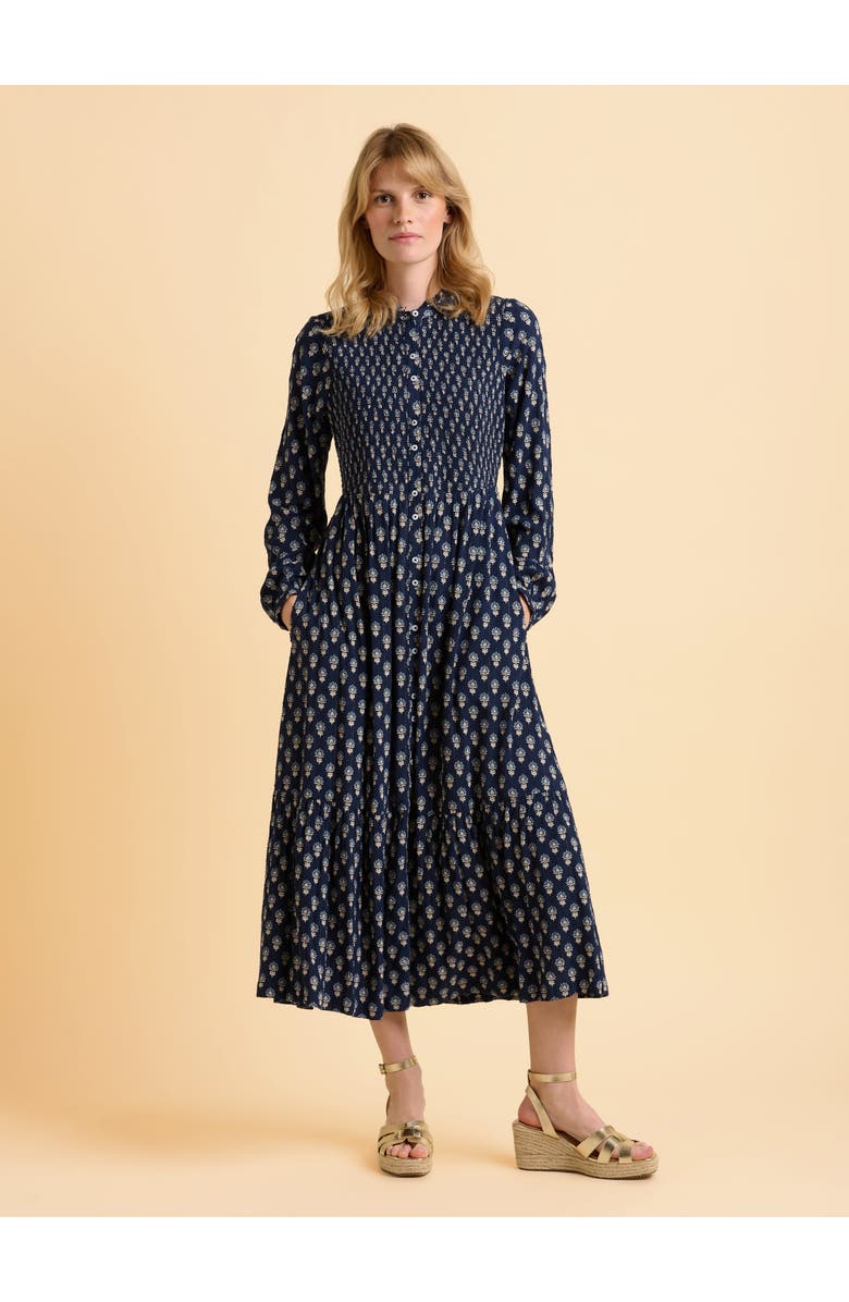 Brakeburn Lark Long Sleeve Button Midi Dress, Alternate, color, Navy