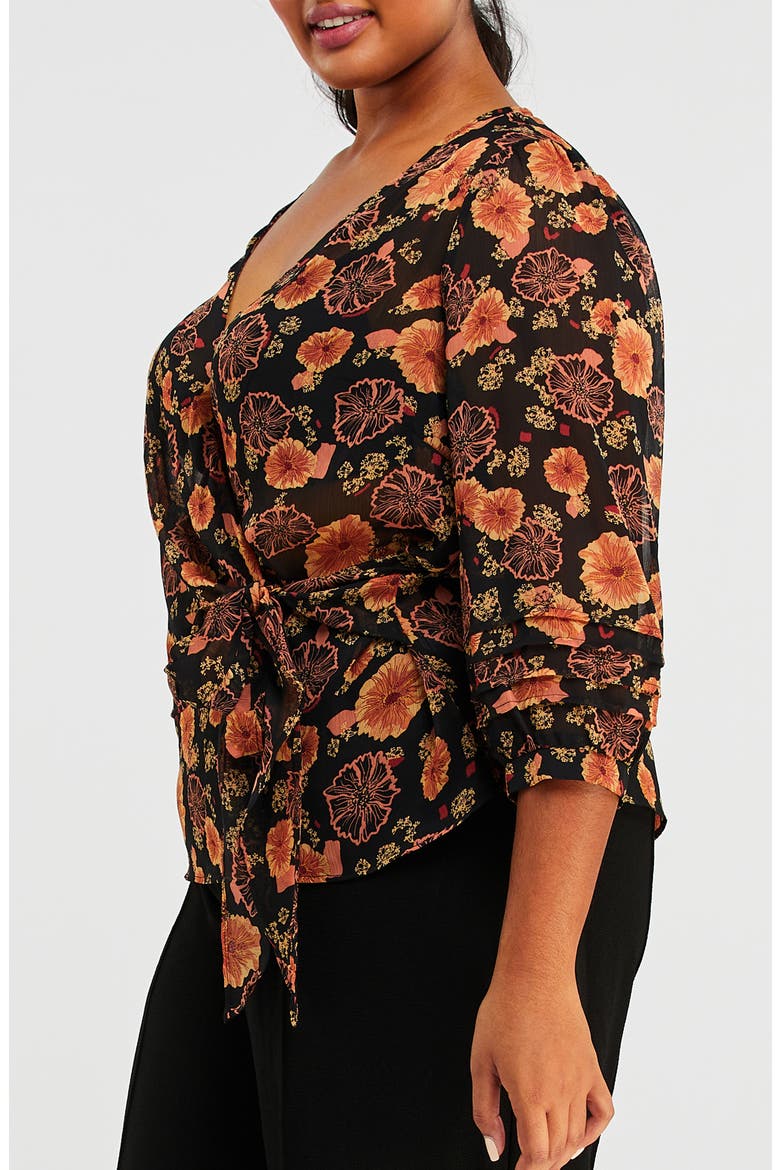 Golden Blooms Faux Wrap Blouse, Alternate, color, PRINT