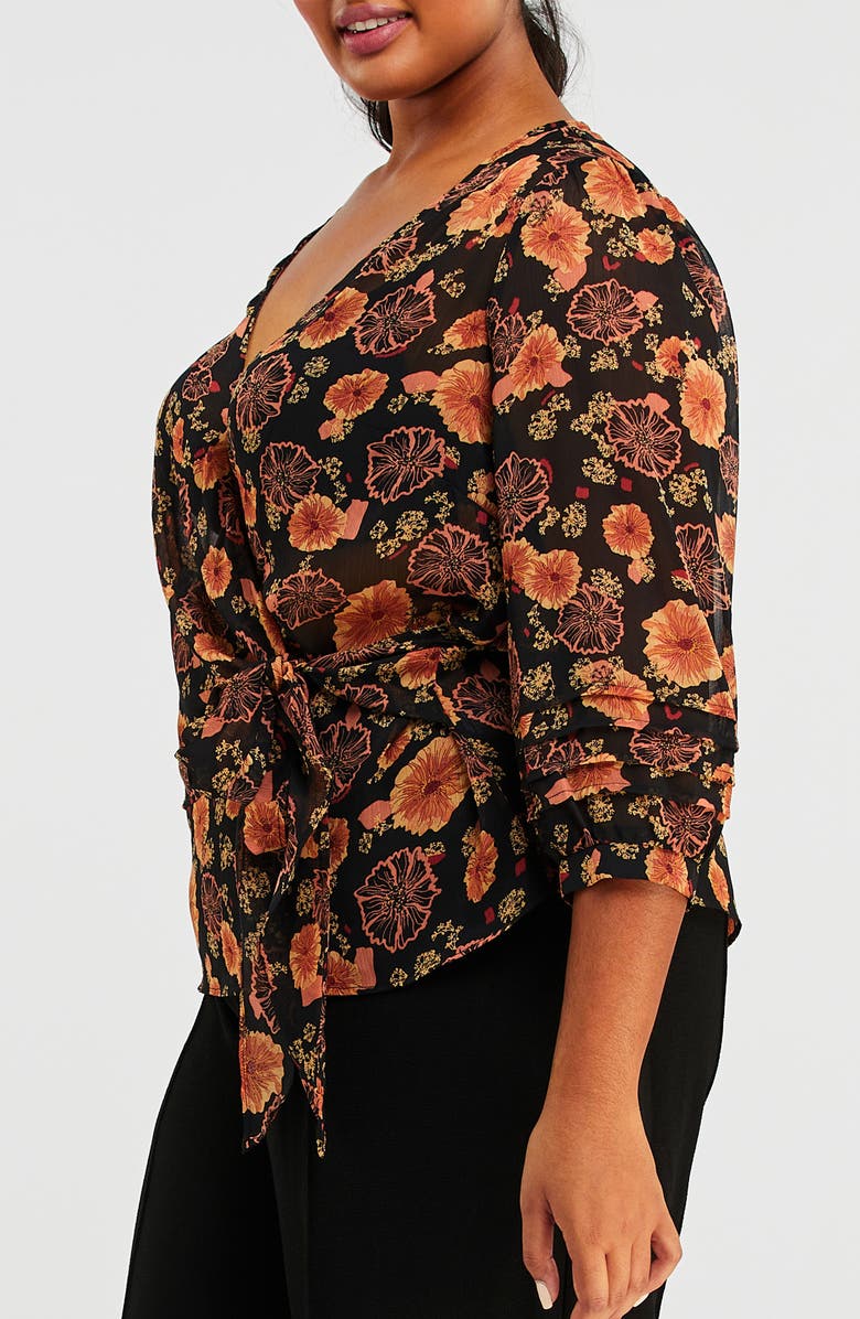 Estelle Golden Blooms Faux Wrap Blouse, Alternate, color, 