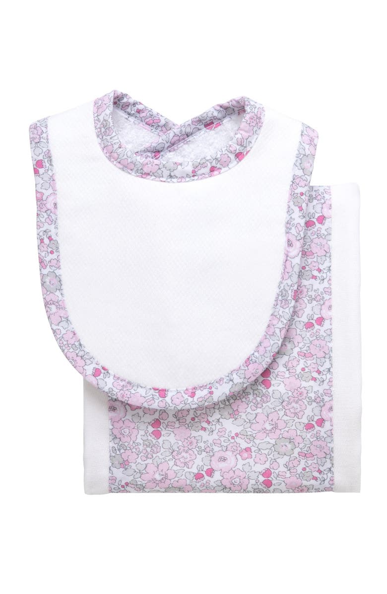 3 Marthas Floral Drooler Bib & Burp Set, Main, color, Pink Elephant Floral