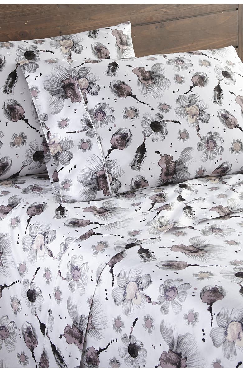 SOUTHSHORE FINE LINENS Premium Collection Extra Deep Pocket 300 Thread-Count 4-Piece Sheet Set, Main, color, Watercolor Symphony Grey