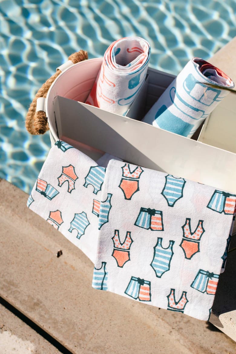 Tea Towel Set - Swimsuits & Popsicles, Alternate, color, Melon & Saltwater