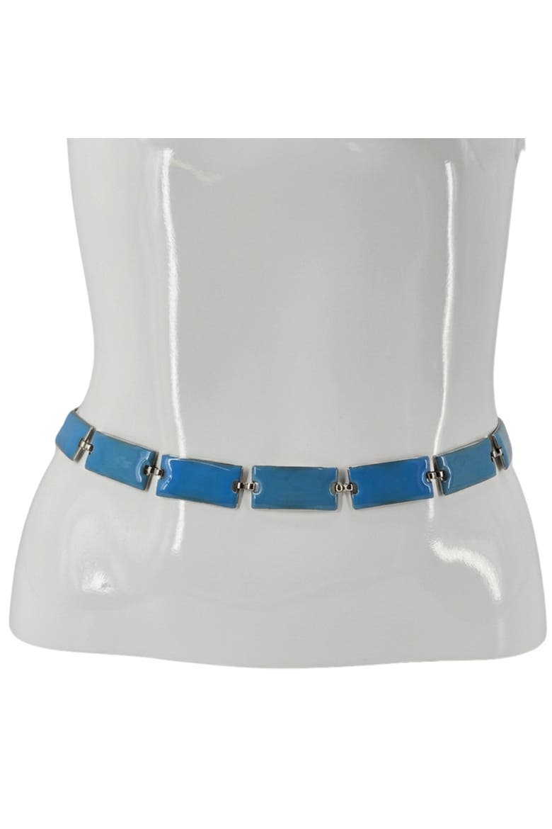 Vintage 1960s70s Blue Enamel Chain Belt, Alternate, color, Gold