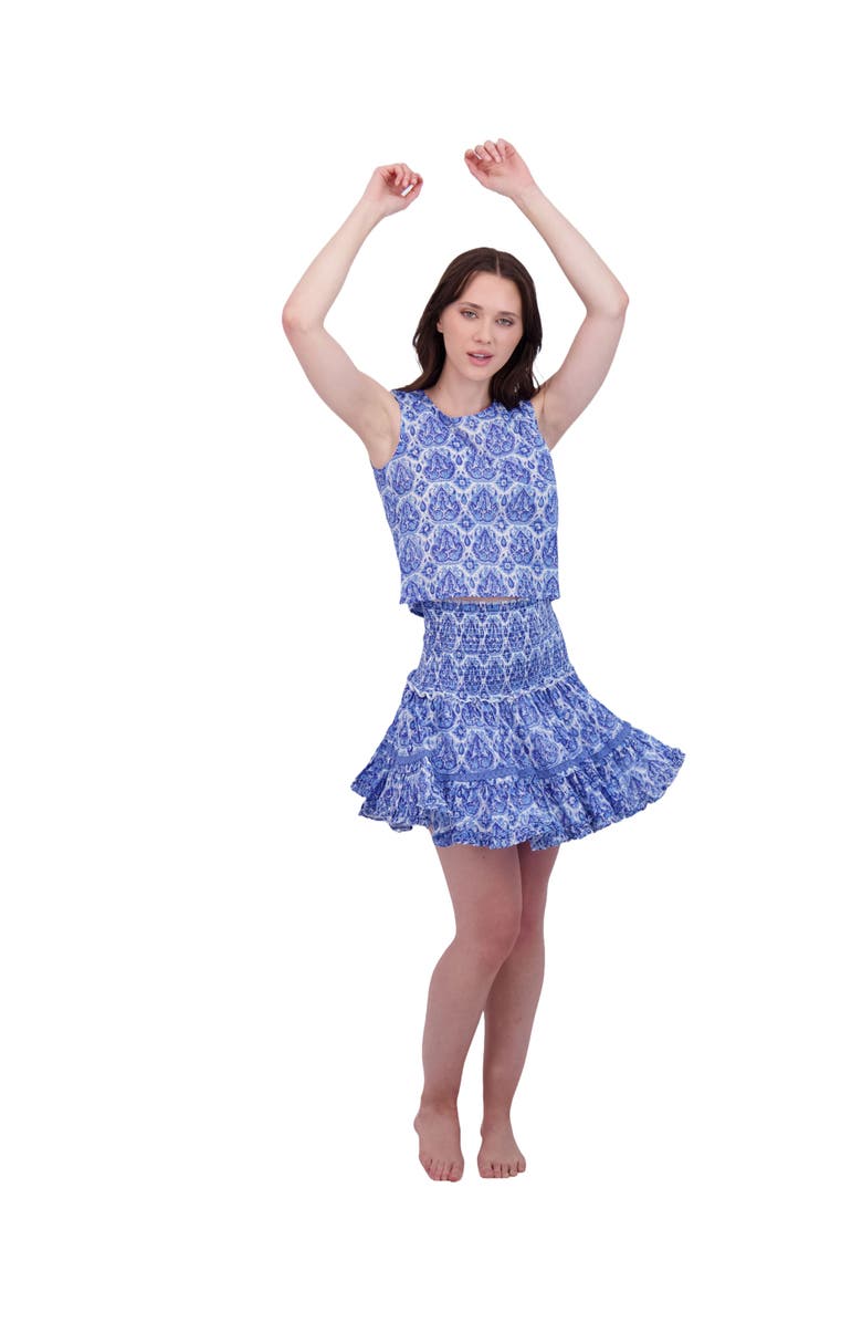 Mer St. Barth Maribel Cropped Women's Tank and Skirt Set Blue Paisley, Main, color, Blue