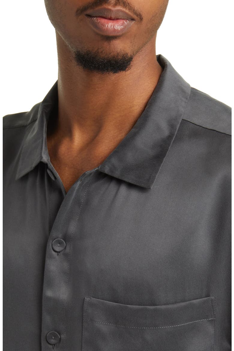 Washable Silk Button-Up Short Pajamas, Alternate, color, MEDITATIVE GREY