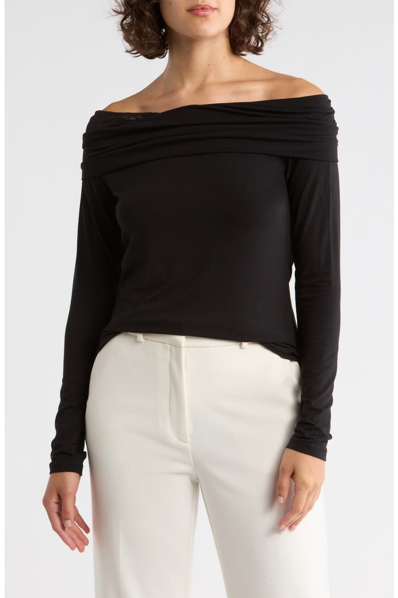 Off the Shoulder Mesh Top, Main, color, BLACK