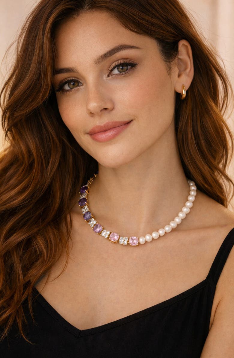 EYE CANDY LOS ANGELES Sabrina Cubic Zirconia & Faux Pearl Necklace, Alternate, color, Gold