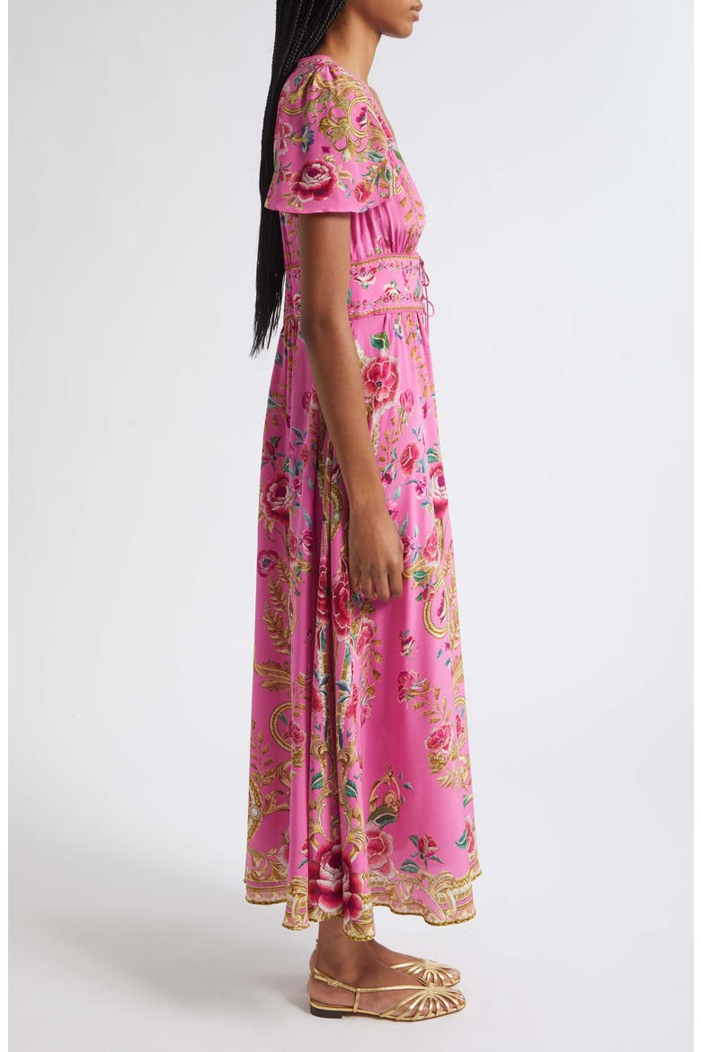 Floral V-Neck Silk Midi Dress, Alternate, color, MATADORA FLORA