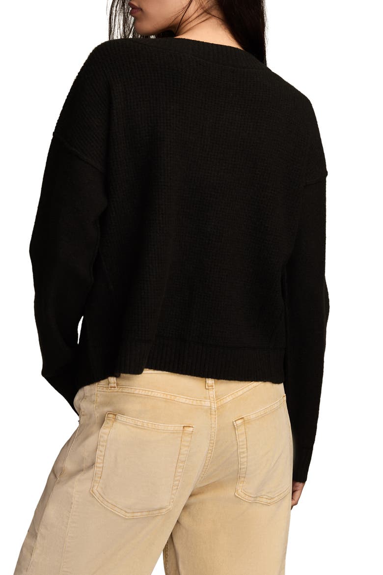 Waffle Knit V-Neck Sweater, Alternate, color, CAVIAR