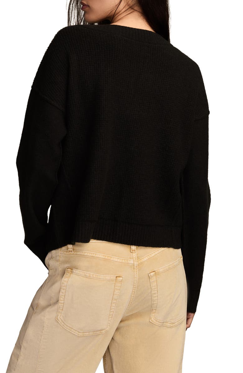 Lucky Brand Waffle Knit V-Neck Sweater, Alternate, color, Caviar