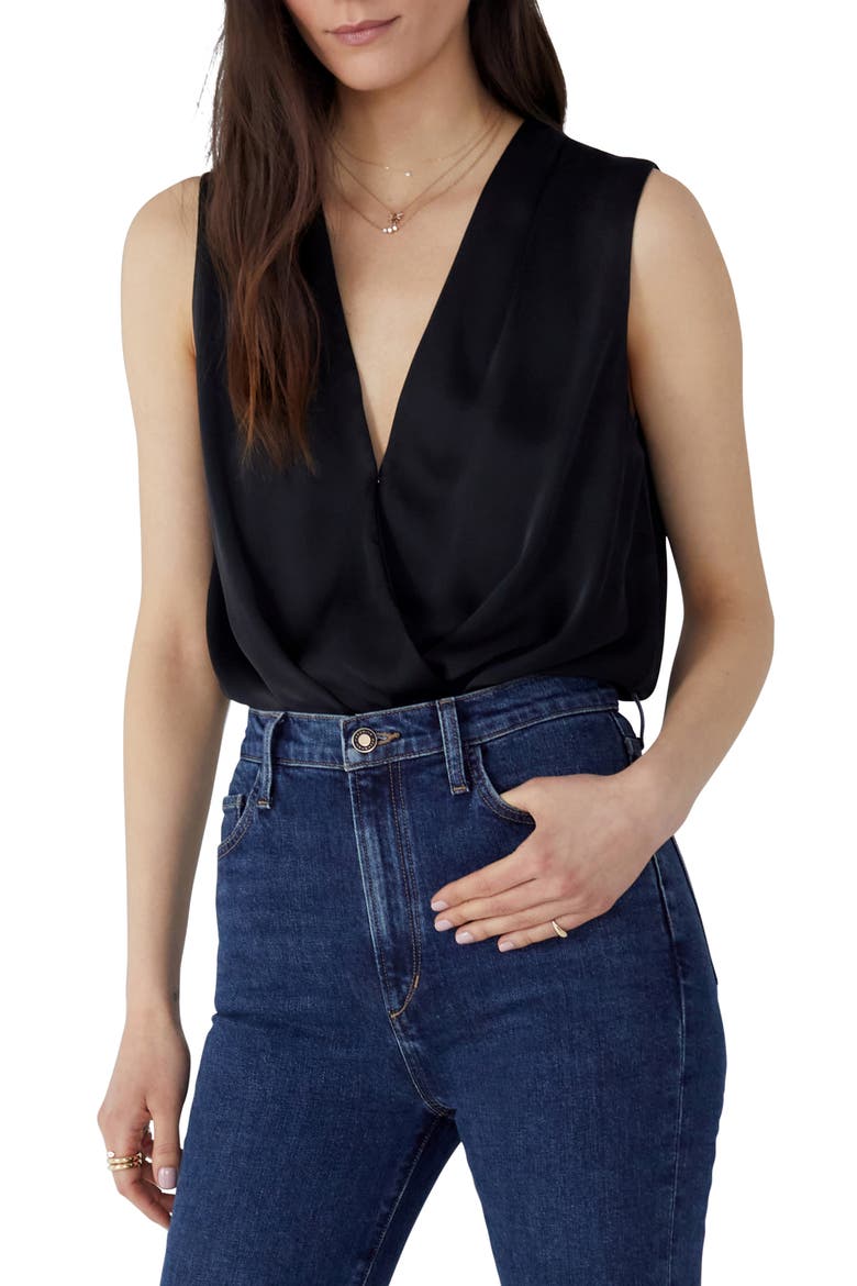 The Date Sleeveless Wrap Bodysuit, Main, color, BLACK