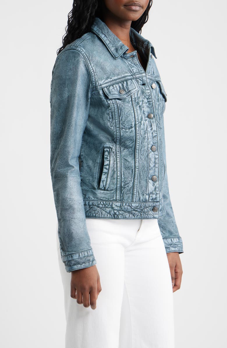 MAURITIUS Jessie Denim Look Leather Trucker Jacket, Alternate, color, Teal