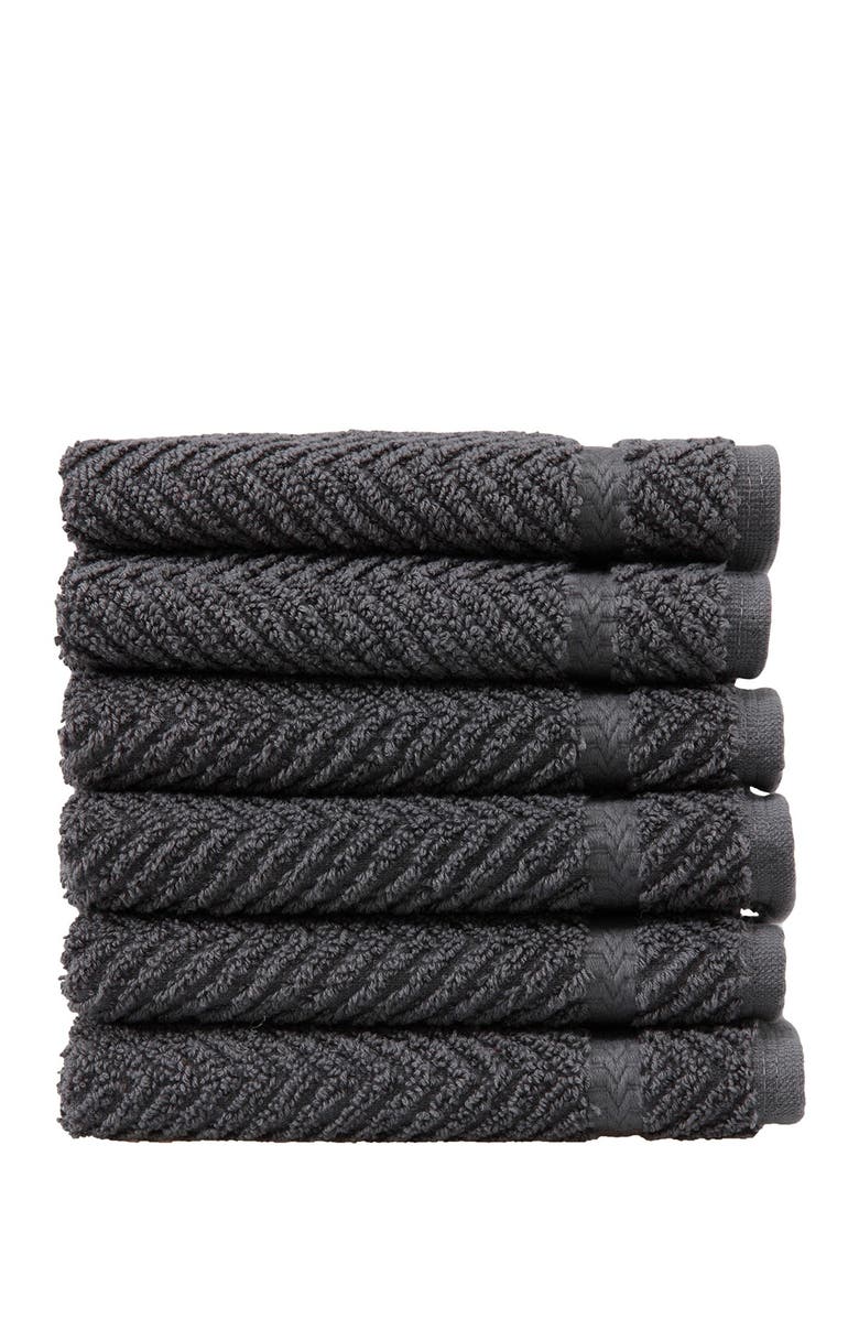 Linum Home Textiles Grey Herringbone Washcloths - Set of 6, Main, color, Grey