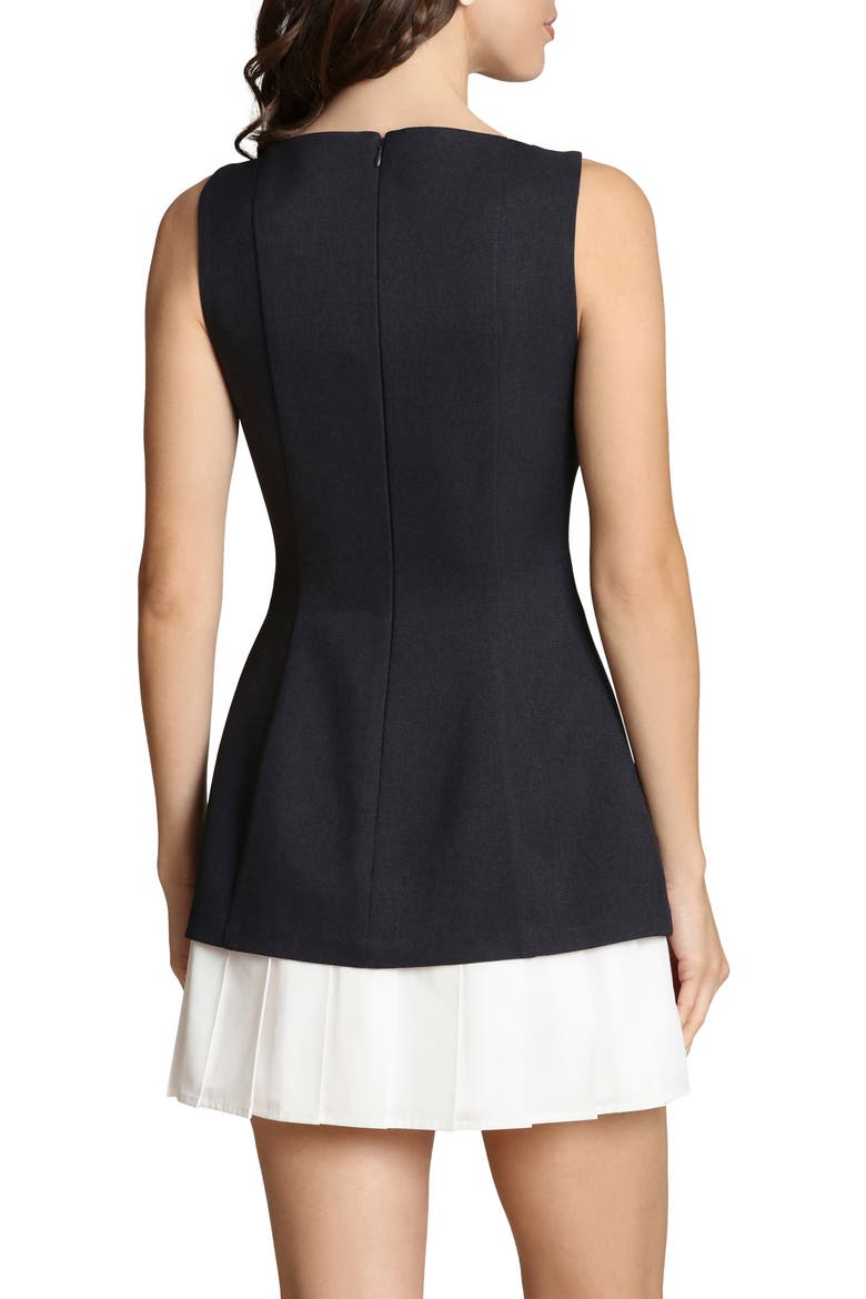 Pleated Drop Waist Mixed Media Minidress, Alternate, color, NAVY AND WHITE