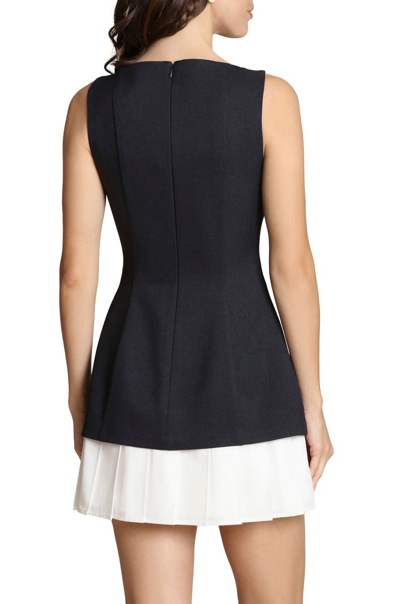 Avec Les Filles Pleated Drop Waist Mixed Media Minidress, Alternate, color, 