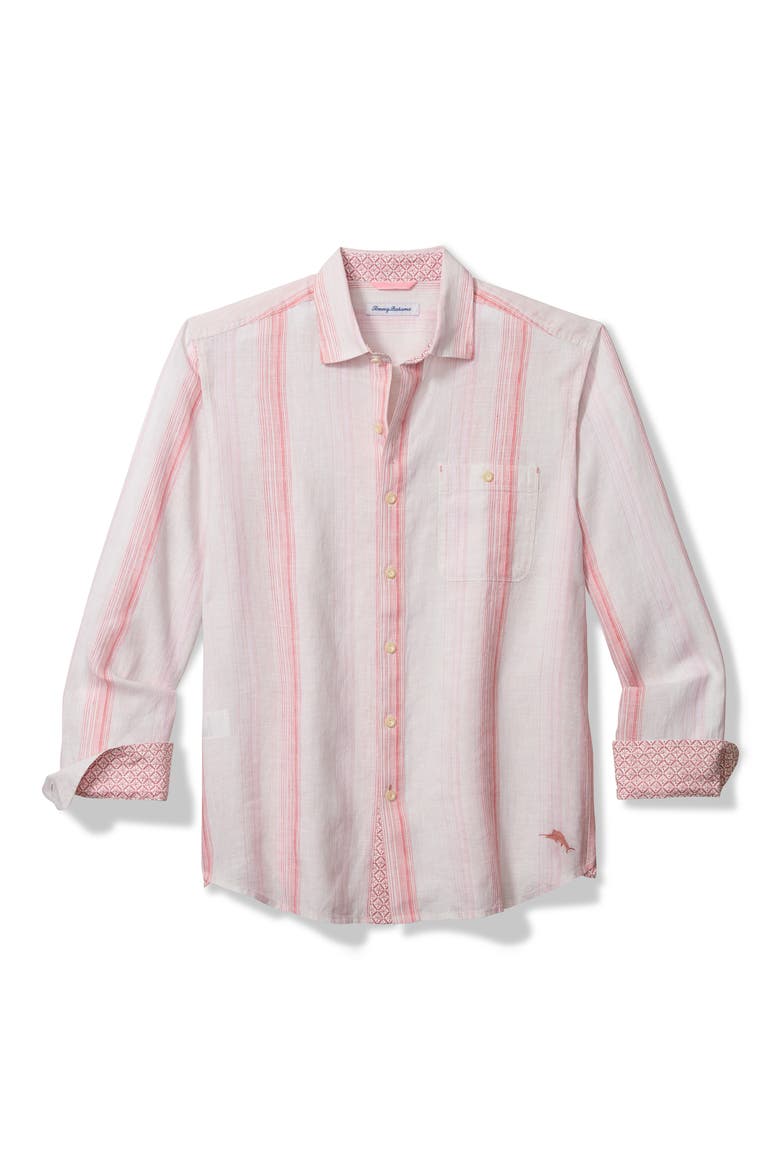San Lucas Long Sleeve Striped Linen Shirt, Alternate, color, SPICED CRIMSON