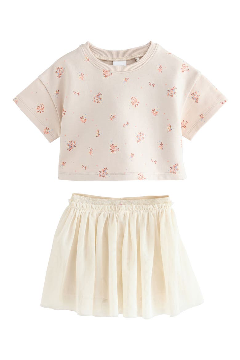 Kids' Floral Short Sleeve Sweater & Chiffon Skirt Set, Main, color, NEUTRAL