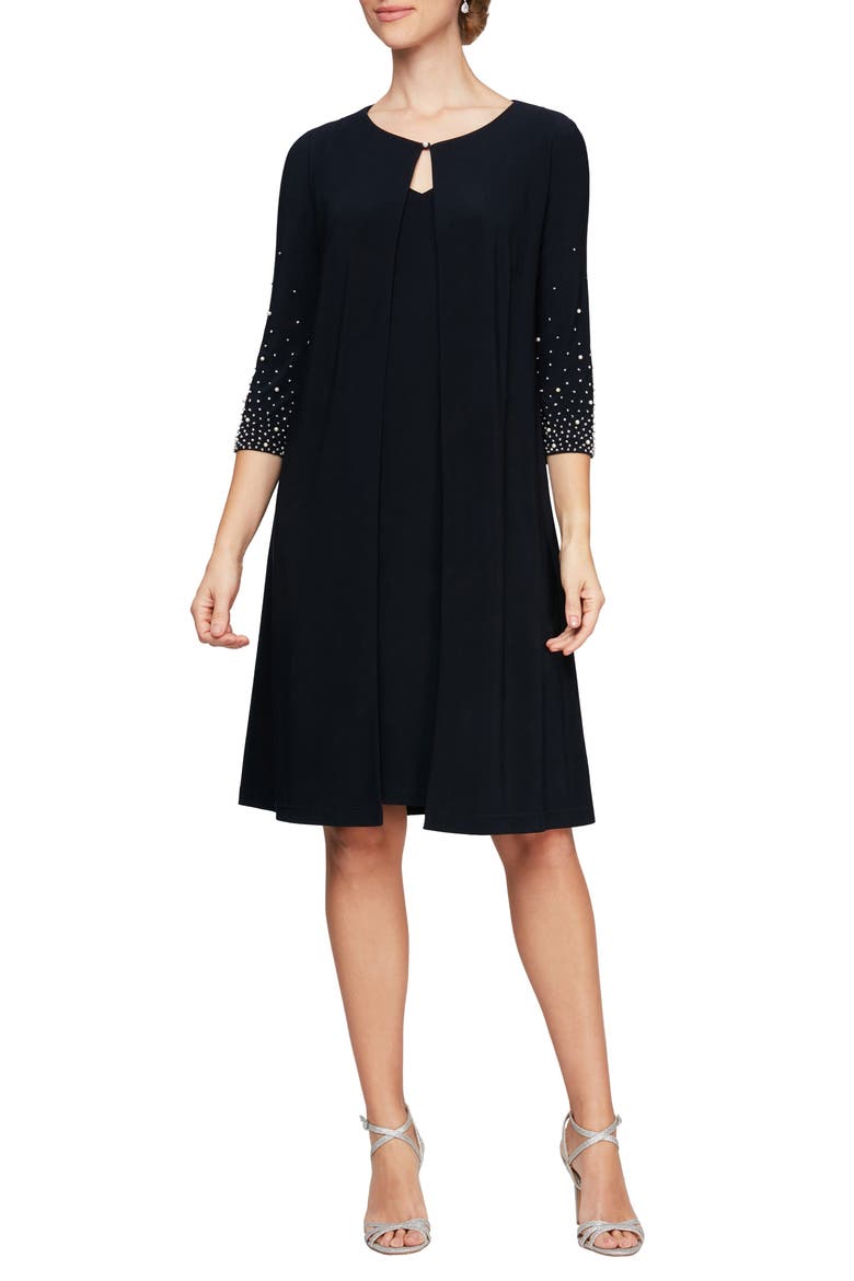 Mock Jacket Cocktail Dress, Main, color, NAVY