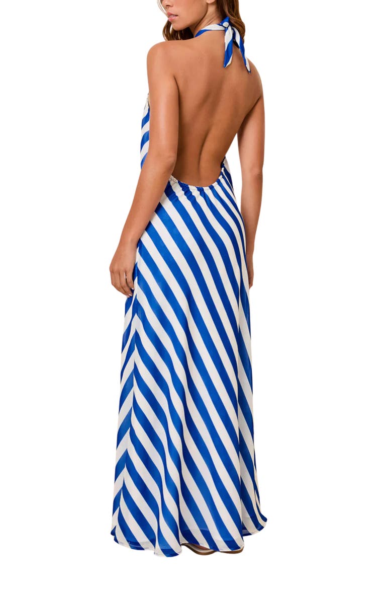 Brisa Halter Neck Maxi Cover-Up Dress, Alternate, color, BLUE STRIPE / DOT