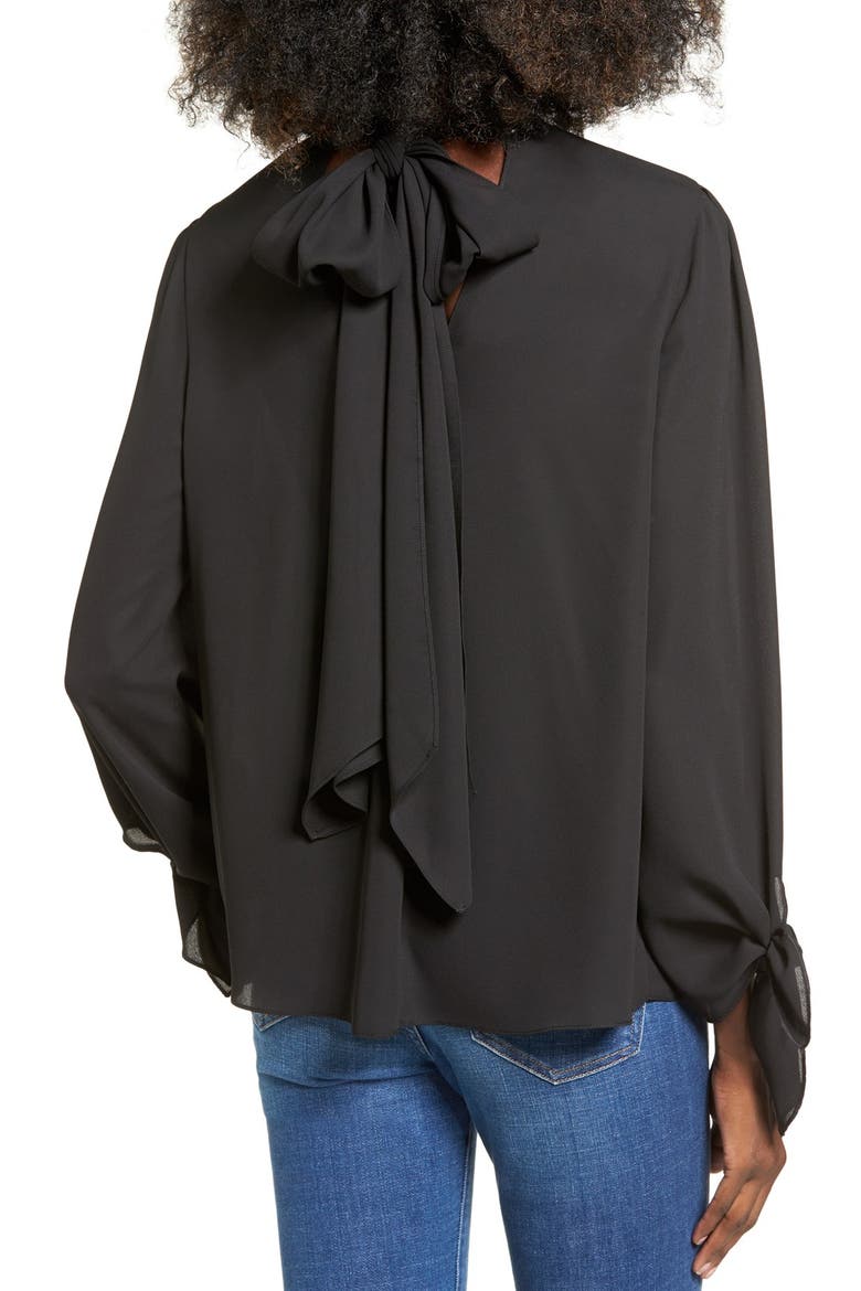 Tie Detail Turtleneck Blouse, Alternate, color, BLACK