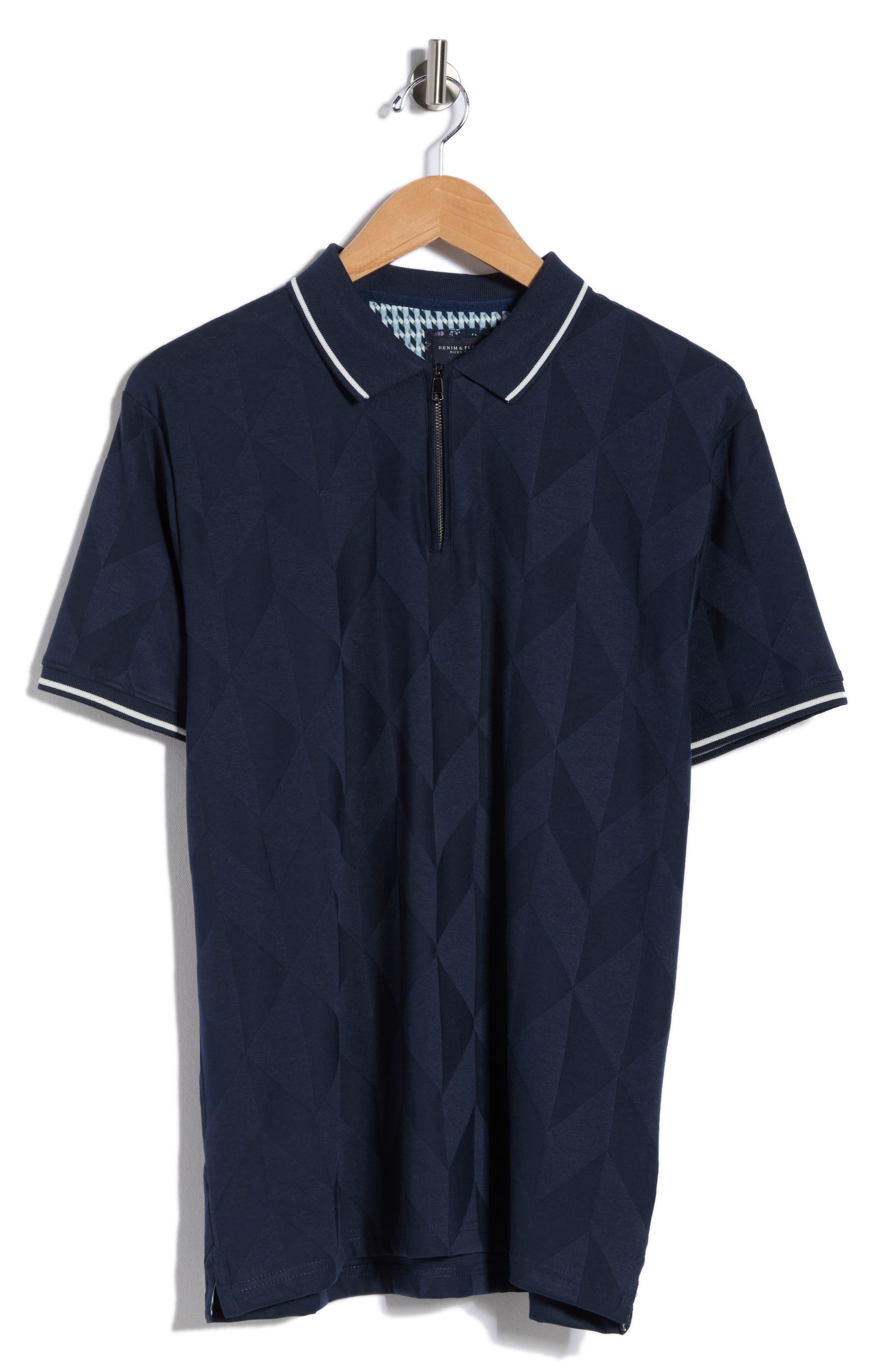 DENIM AND FLOWER Geometric Textured Quarter Zip Polo
