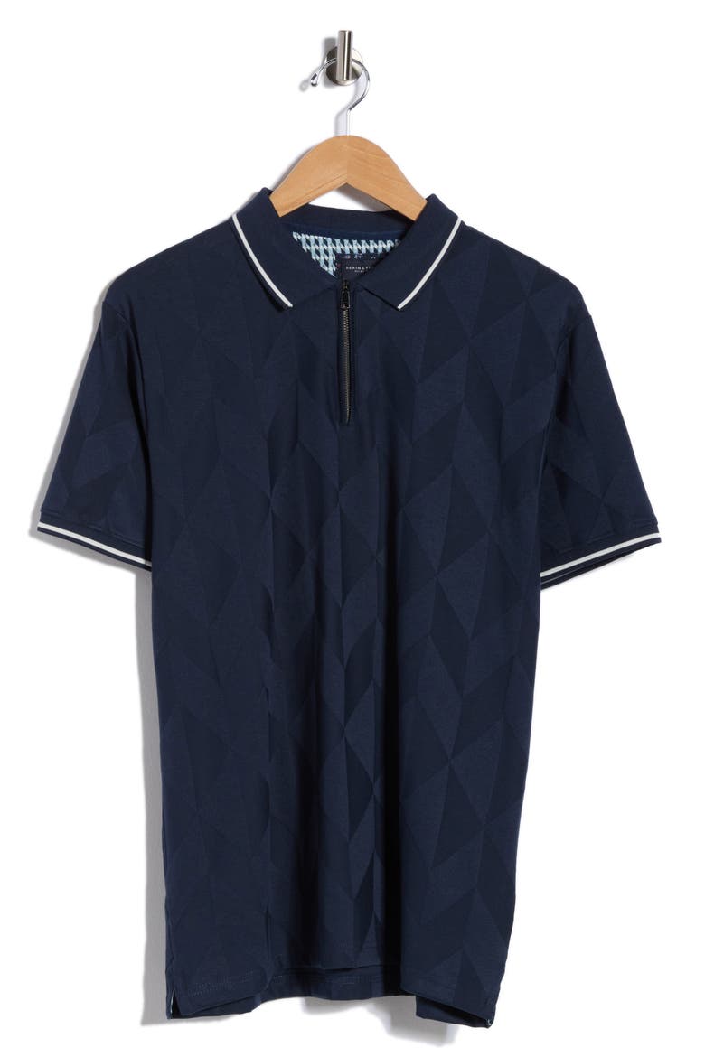 Geometric Textured Quarter Zip Polo, Alternate, color, NAVY