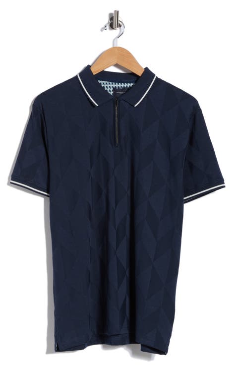 Geometric Textured Quarter Zip Polo