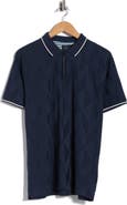 DENIM AND FLOWER Geometric Textured Quarter Zip Polo