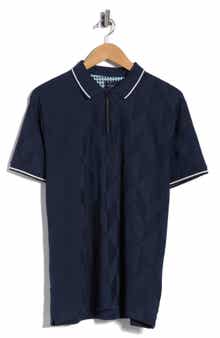 DENIM AND FLOWER Geometric Textured Quarter Zip Polo