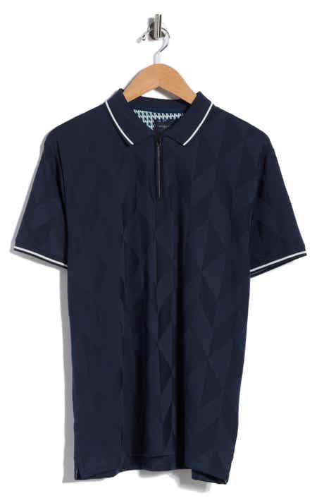 DENIM AND FLOWER Geometric Textured Quarter Zip Polo