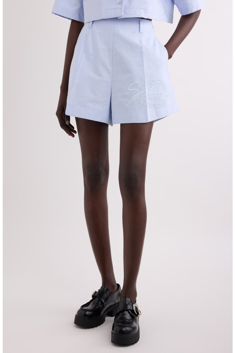 Logo Embroidered High Waist Shorts, Main, color, BABY BLUE