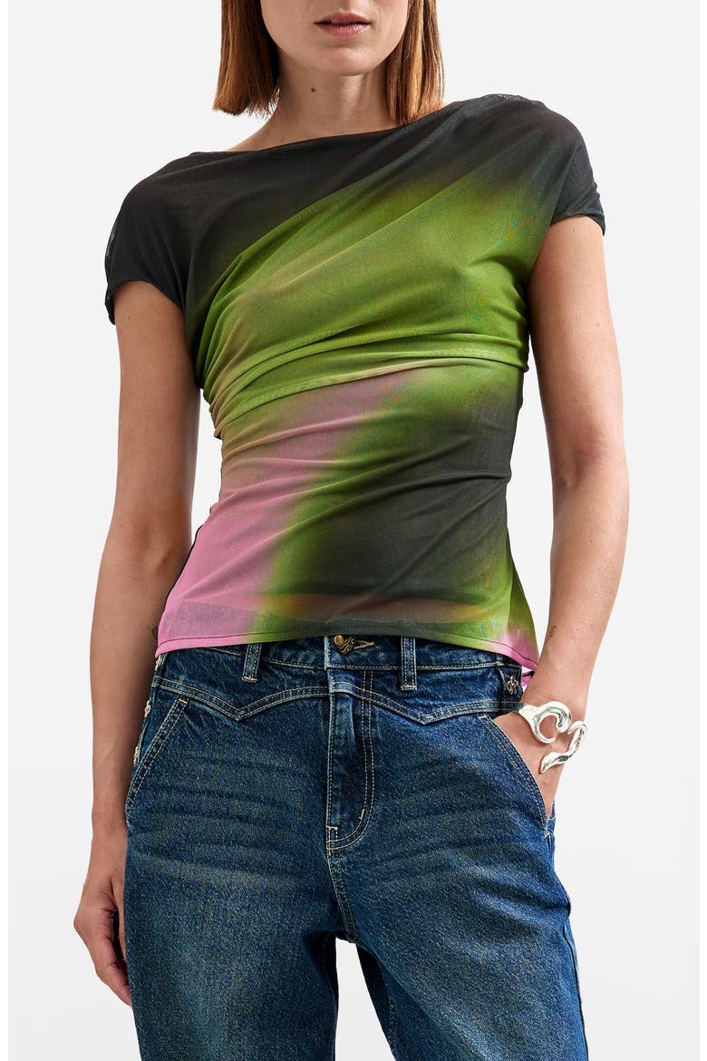 Ruched Mesh Top, Main, color, BLACK
