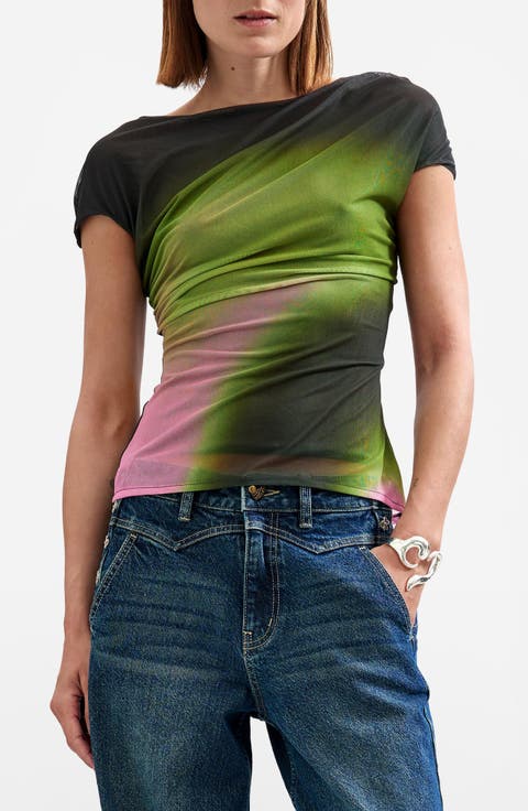 Ruched Mesh Top
