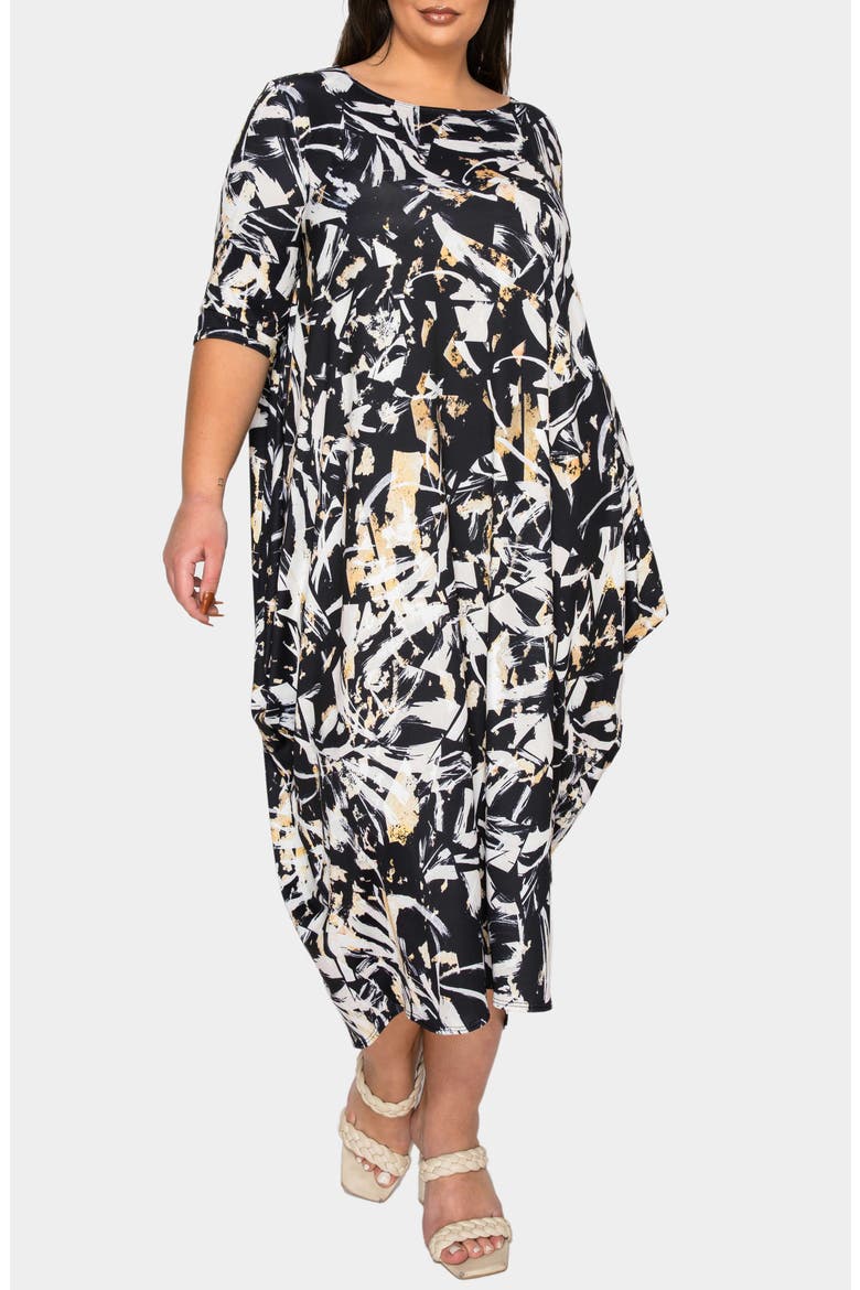 Brielle Bubble Hem Jersey Midi Dress, Alternate, color, BLACK TAUPE