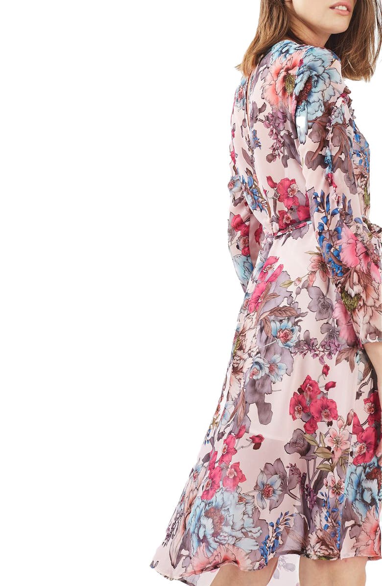 Topshop Pop Floral Ruffle Midi Dress, Alternate, color, 