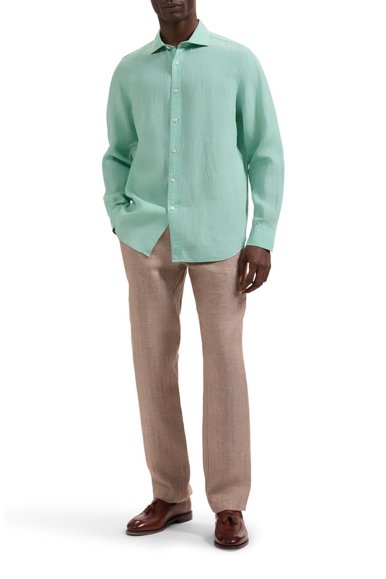 Axel Shaped Fit Linen Button-Up Shirt, Alternate, color, MENTHOL
