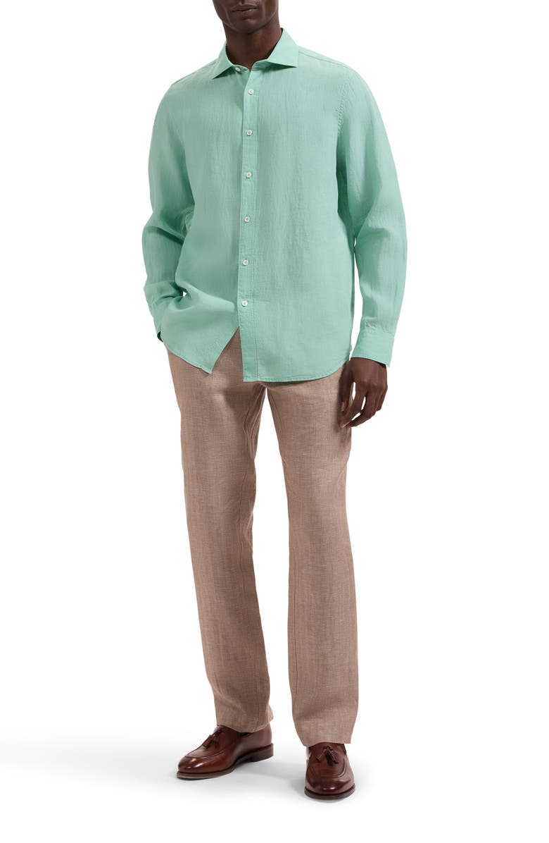 Bugatchi Axel Shaped Fit Linen Button-Up Shirt, Alternate, color, Menthol