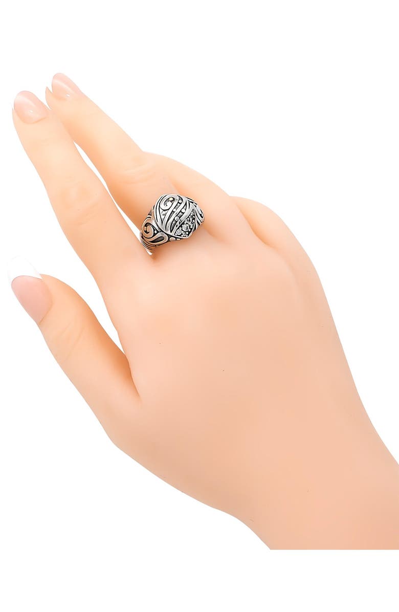 DEVATA Sterling Silver Bali Filigree Cubic Zirconia Dome Ring, Alternate, color,