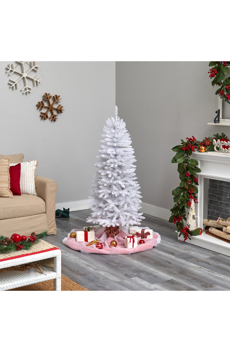 NEARLY NATURAL 5-ft Slim White Artificial Christmas Tree with 491 Bendable Branches, Alternate, color, White