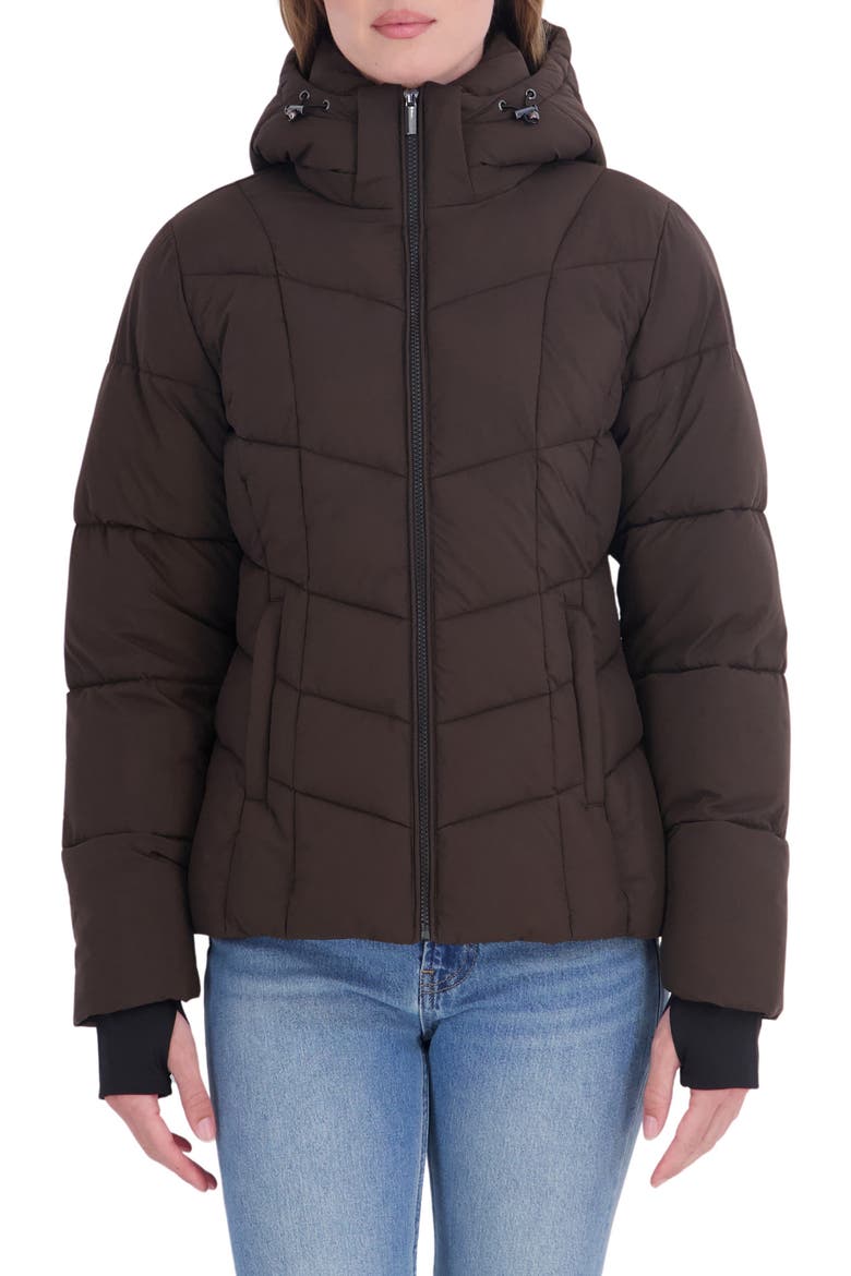 Stretch Short Puffer Jacket, Main, color, BROWN