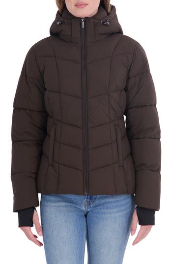 Sebby Stretch Short Puffer Jacket In Brown