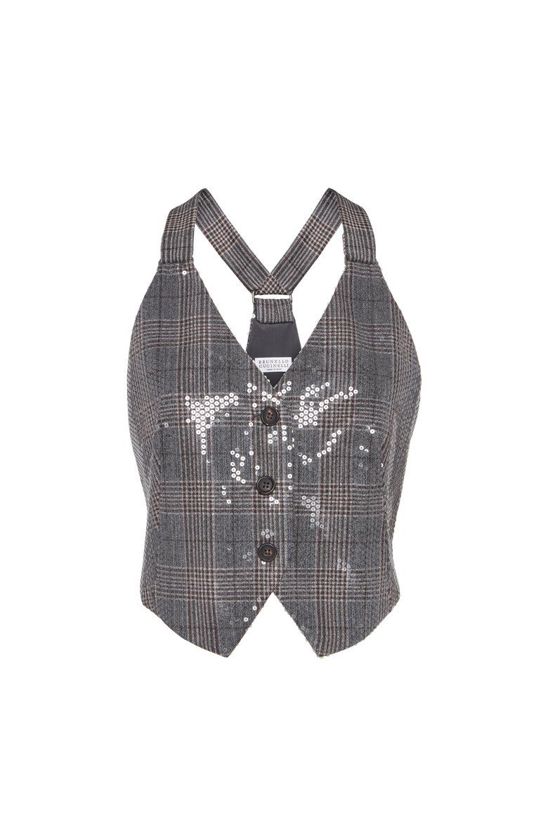 Brunello Cucinelli Prince of Wales waistcoat with embroidery, Main, color, Anthracite