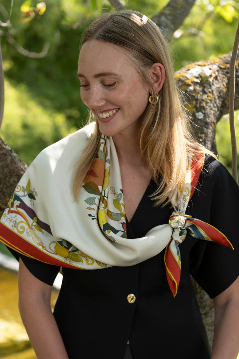 Anthea - Hand Rolled Silk Foulard for Women, Alternate, color, Ivory